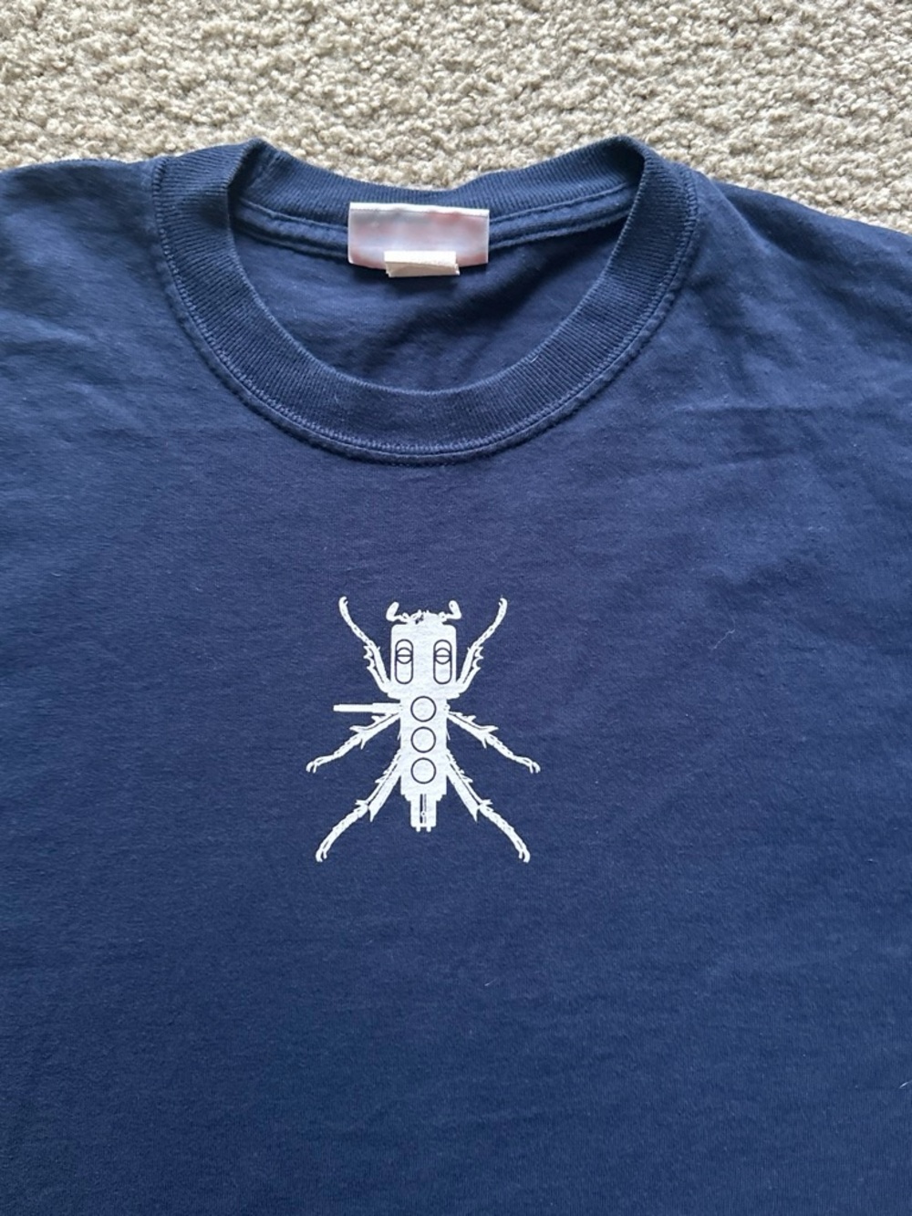 Men's Navy Long-Sleeve Crewneck Shirt with White Bug Graphic